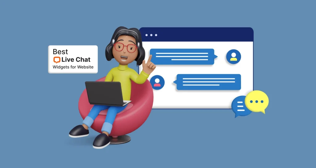 Live chat widget illustration showing real-time website chat interface for customer support