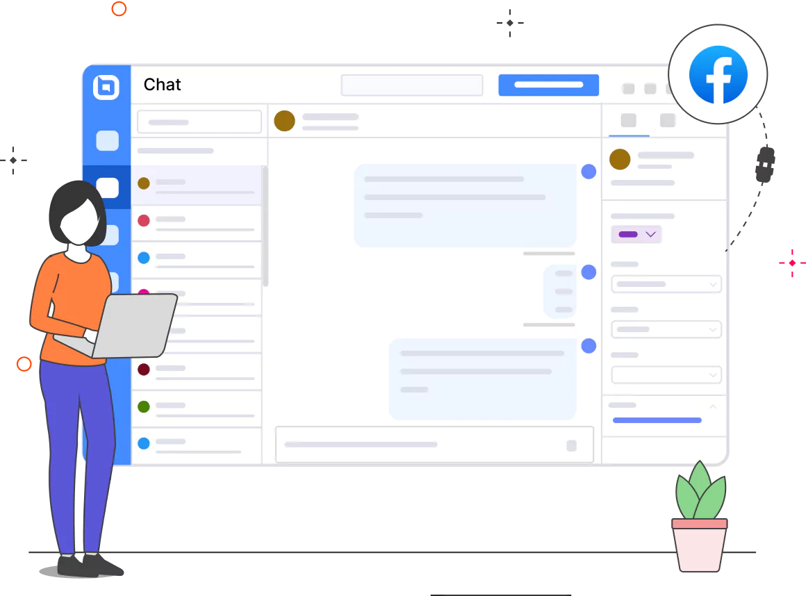 Facebook chat conversations displayed inside BoldDesk interface, showing Facebook integration for messaging management.