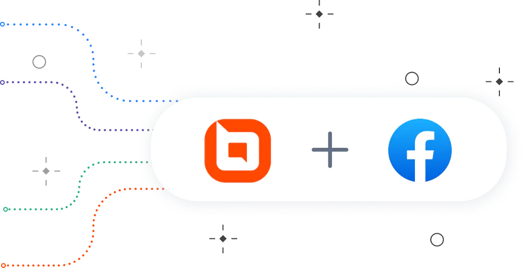 BoldDesk and Facebook logos connected, illustrating Facebook integration for managing customer messages in one inbox.