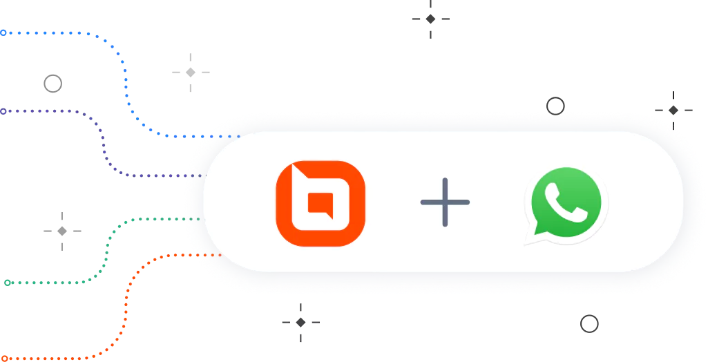 BoldDesk and WhatsApp logos connected by flowing dotted lines to represent smooth and unified customer support integration.
