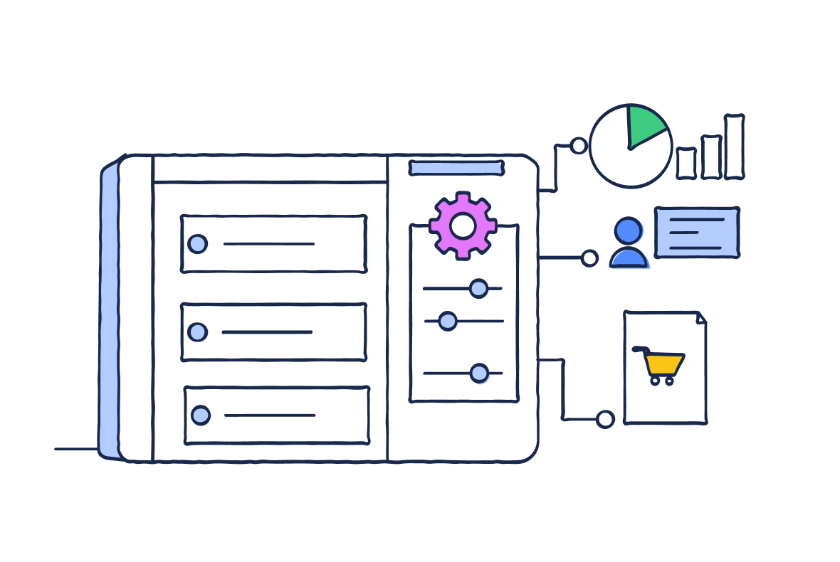 BoldDesk interface with task list and settings panel linked to analytics, user info, and order data, showing unified flow.