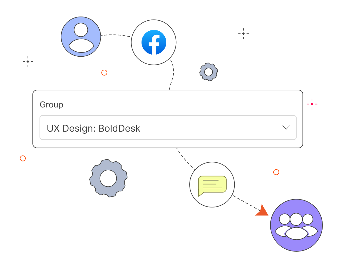 Facebook group selection connected to BoldDesk, illustrating Facebook integration for managing group conversations.