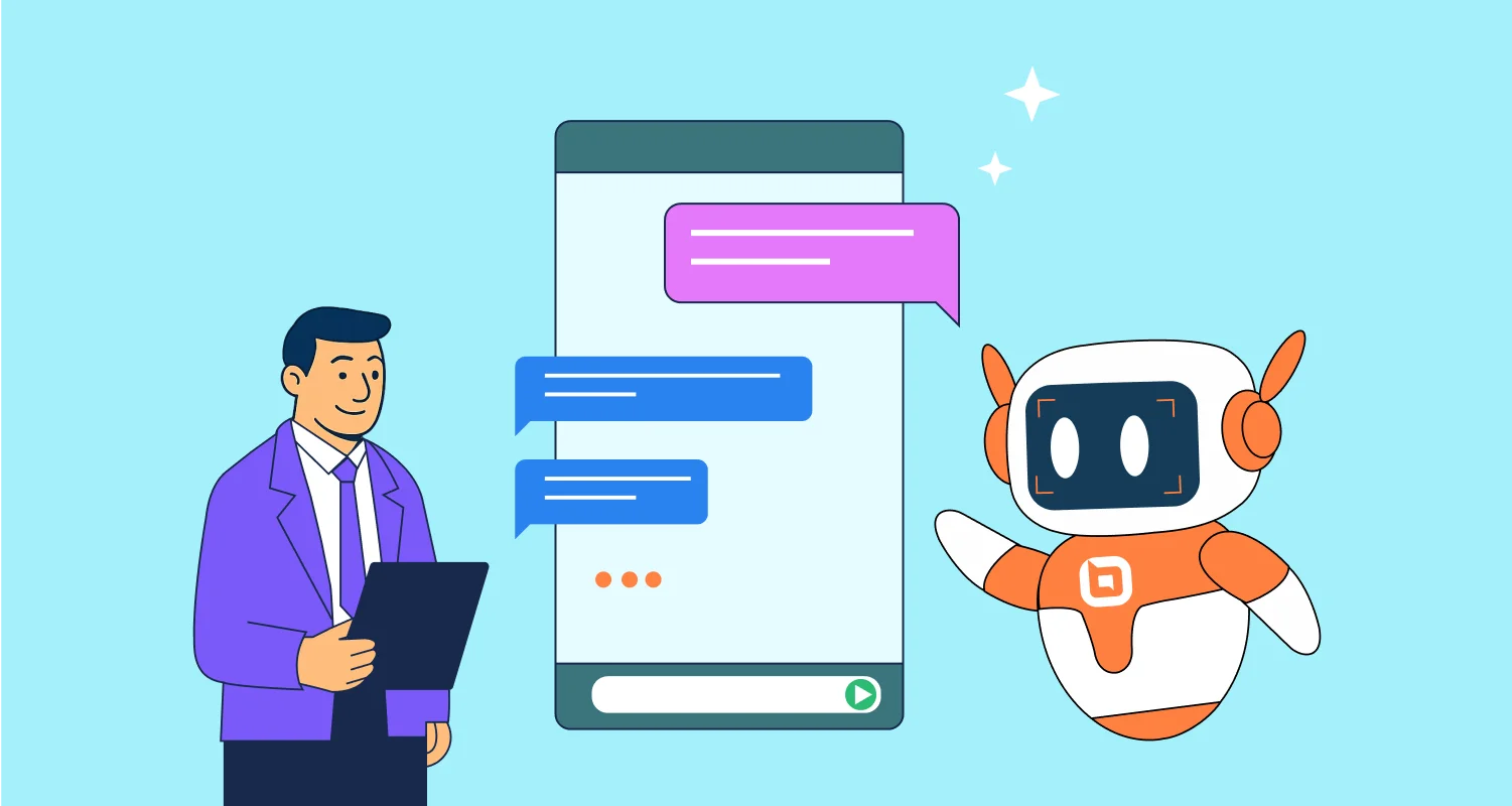 Illustration showing conversational AI for customer service enabling AI‑powered customer support chats across digital channels.