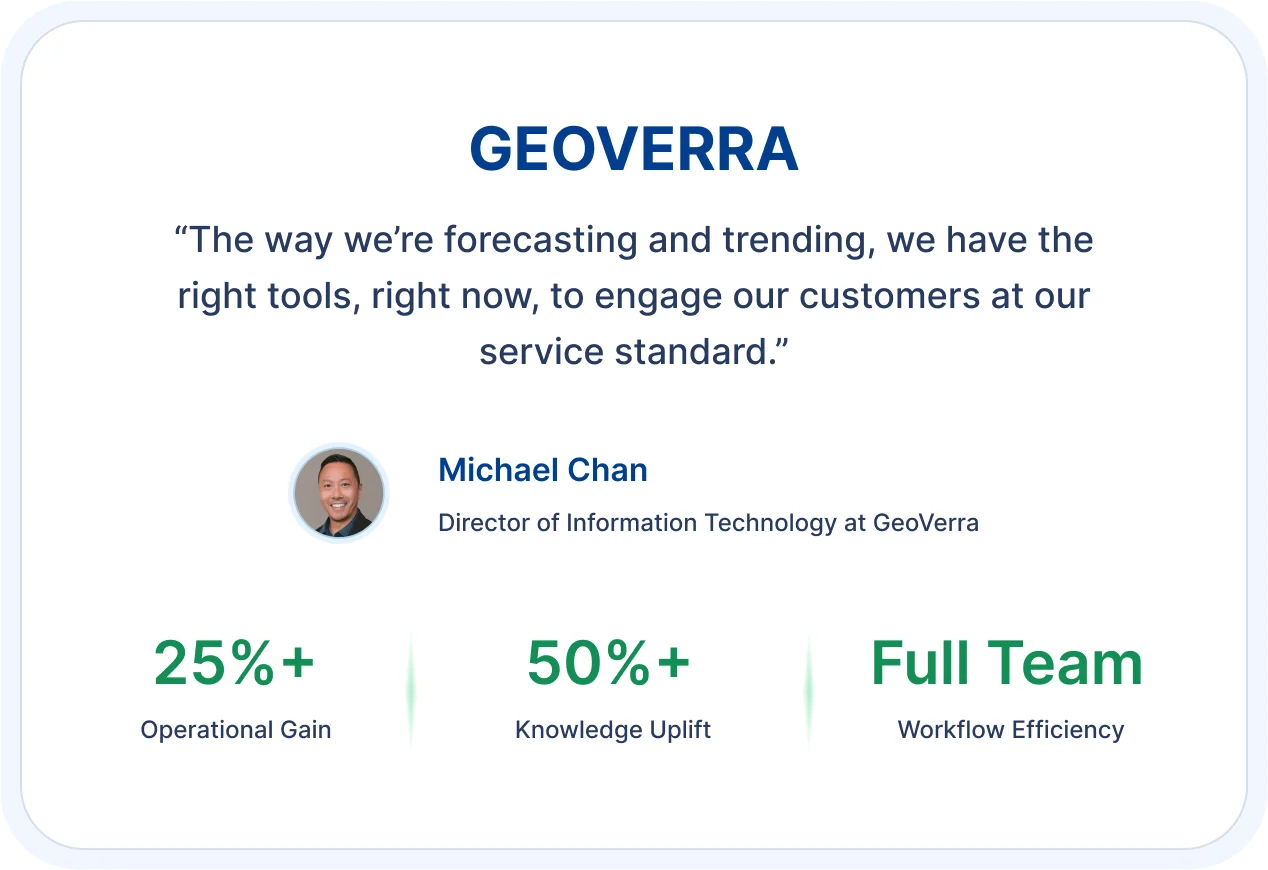 GeoVerra testimonial showing gains from using a help desk for growing businesses.