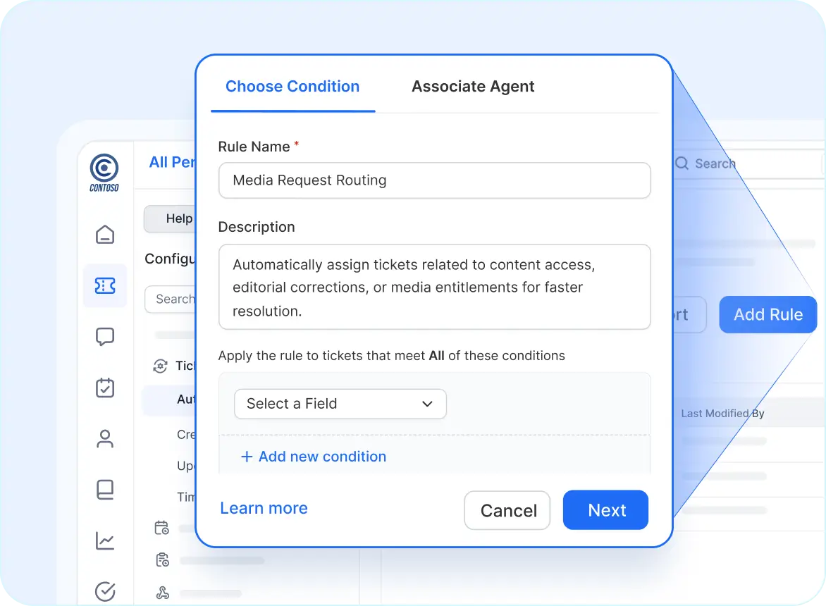 Automation tool for smart ticket routing with customizable rules and agent assignments for efficient marketing workflows.