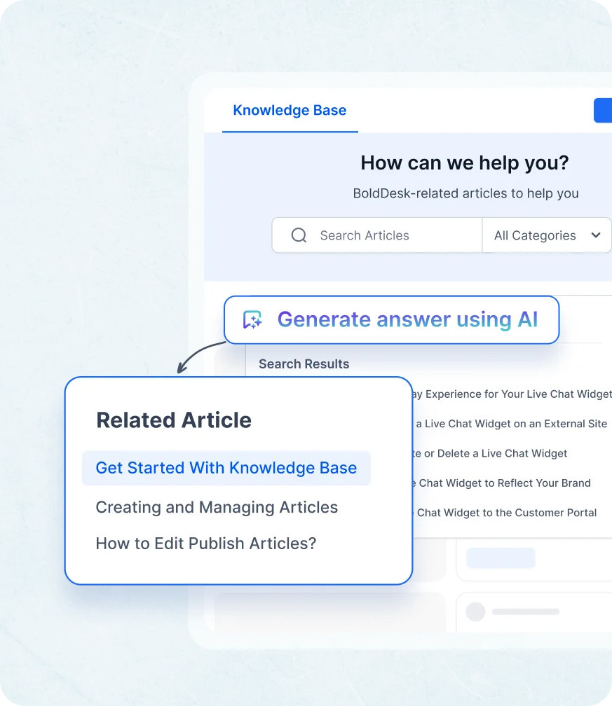 Related articles panel displayed in knowledge base software showing links for getting started and managing content.