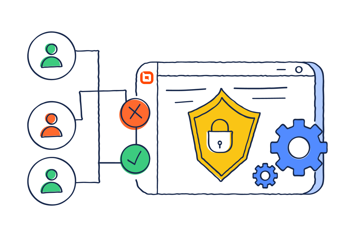Illustration showing role-based access in BoldDesk, with allowed and restricted users linked to a secure interface