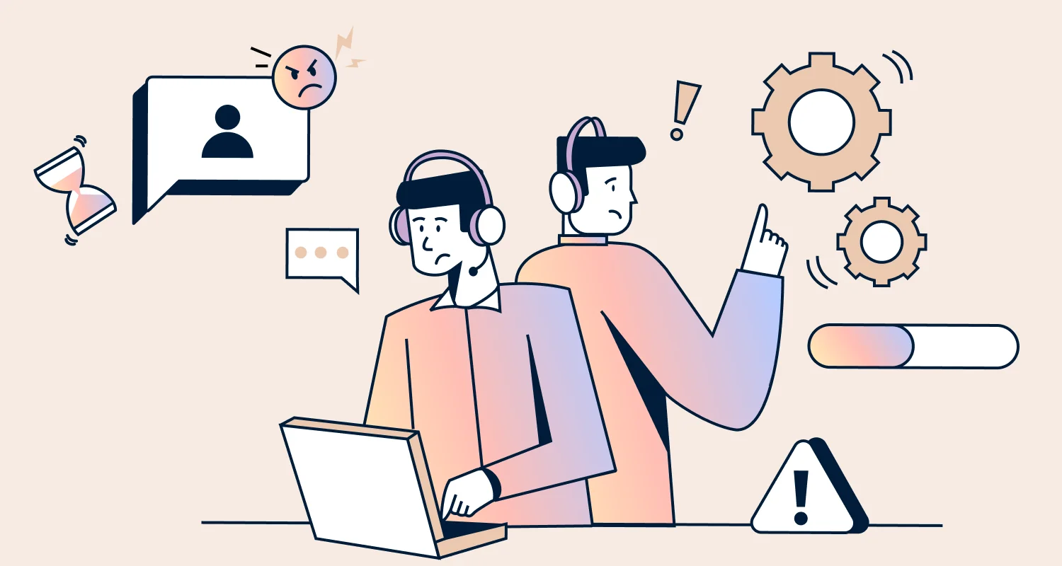 Banner image showing a customer receiving quick responses but delayed solutions, representing fast replies and slow fixes.