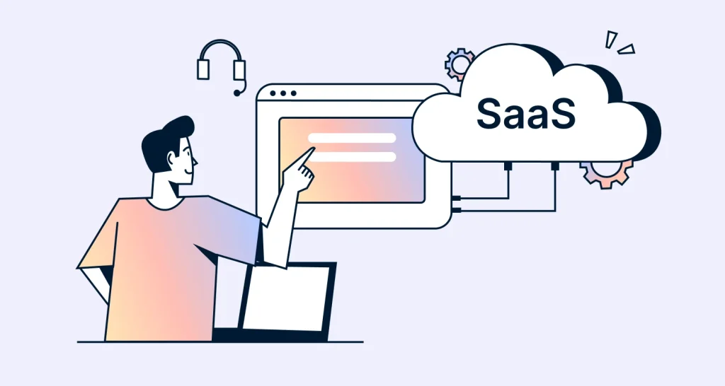 A customer service agent interacting with a cloud-based SaaS interface representing a modern SaaS support stack.