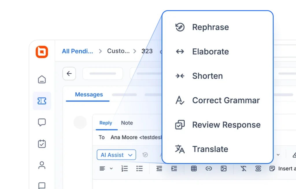 AI writing in help desk software rephrase, translate, and polish replies instantly.