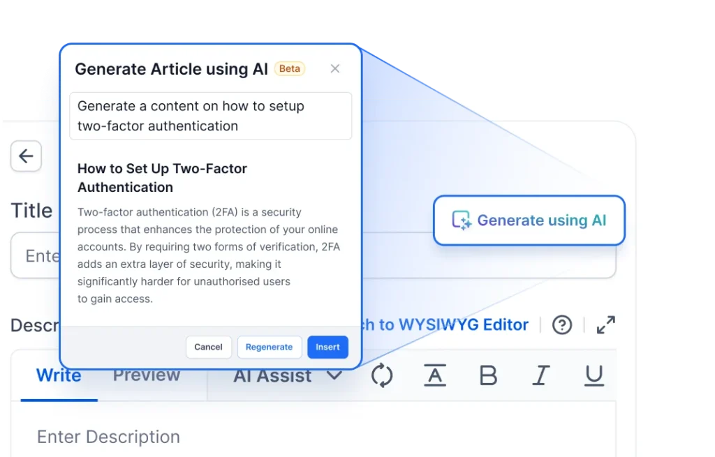 Generate AI articles in help desk software auto-create knowledge base content fast
