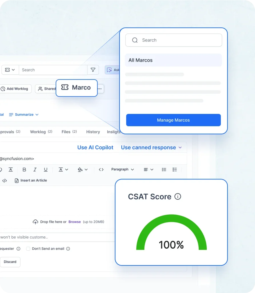 Process optimization in IT help desk software CSAT, macros & collision detection.