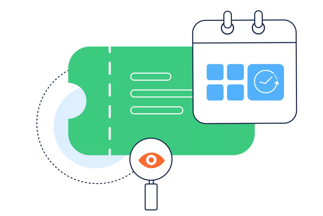 Calendar availability shown with ticket details, highlighting Calendly integration for scheduled support sessions
