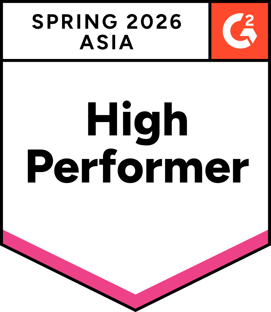 An image showing a G2 Spring 2026 High Performer badge awarded to BoldDesk for Conversational Support in the Asia region.