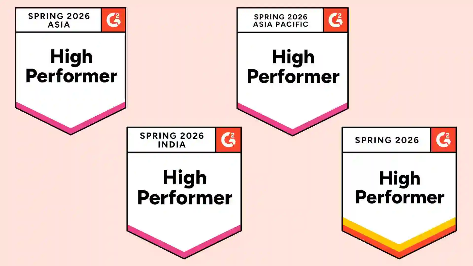 An image showing High Performer badges awarded to BoldDesk for Knowledge Management across Asia, Asia Pacific and India.