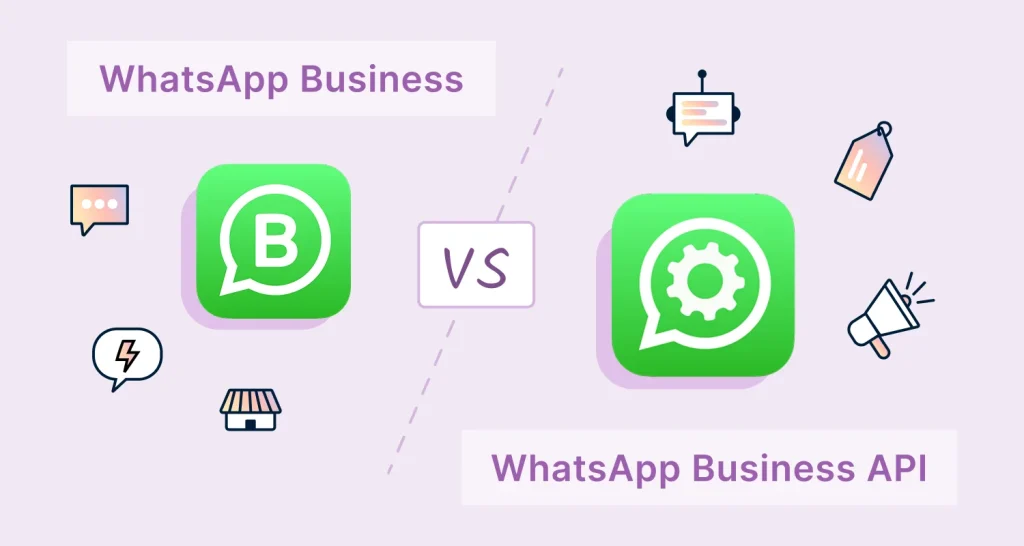 A simple visual comparison of WhatsApp Business vs WhatsApp Business API for customer support teams.