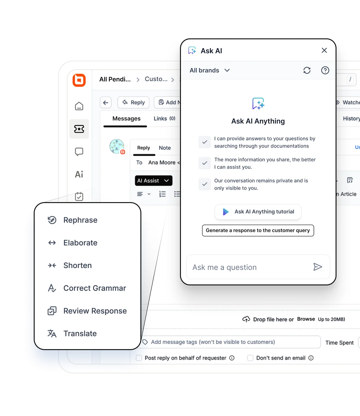 AI-powered productivity features help agents respond faster and handle tickets more efficiently