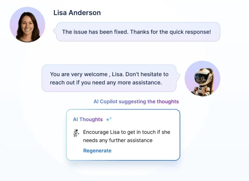 AI-powered reply assistance suggests a customer response to speed up replies and enhance support productivity