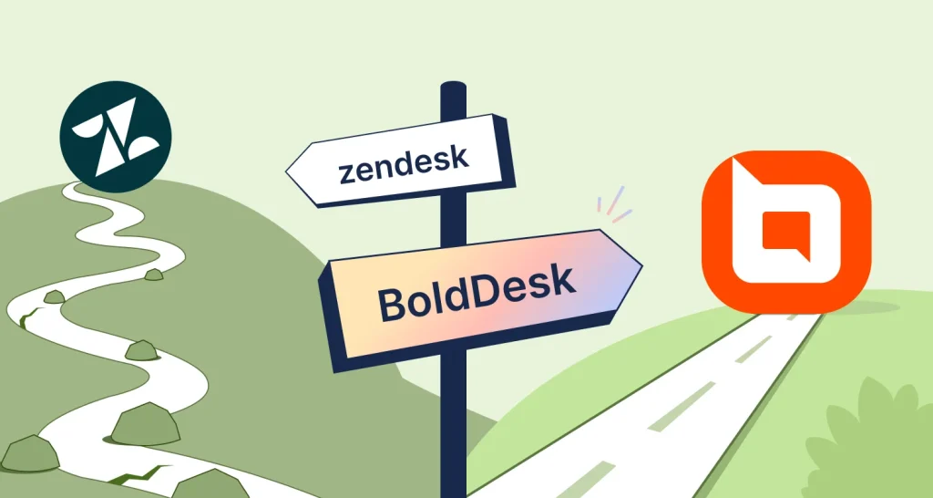Zendesk alternatives compared visually, highlighting BoldDesk as a modern customer support software option