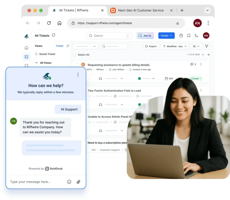 Web help desk software with quick setup, AI ticketing, and real-time support metrics.