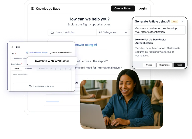 AI-powered knowledge base generating support articles and answers from user prompts