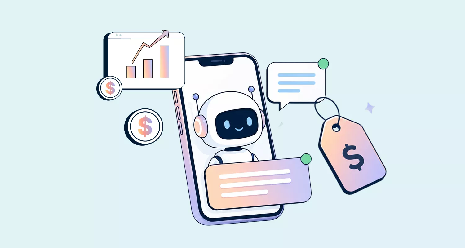 AI chatbot pricing for customer service showing chatbot interactions, support costs, and pricing growth metrics