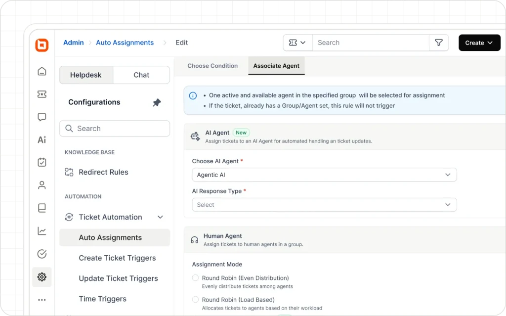 AI-powered ticket auto-assignment dashboard for routing customer support tickets to AI agents and human agents
