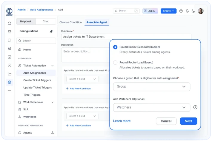 Automate Support Operations Before Workloads Increase with round robin ticket assignment and workload balancing