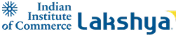 Indian Institute of Commerce Lakshya logo featuring blue typography, a blue academic emblem, and green-yellow accents