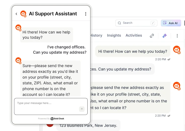 Live chat interface with AI-powered customer support assistant providing instant responses and seamless help 24/7.