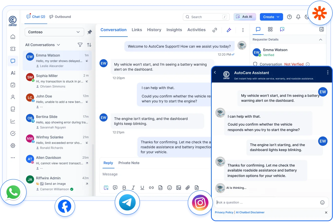 One Inbox for Every Conversation bringing WhatsApp, Facebook, Telegram, Instagram, and chat into one workspace