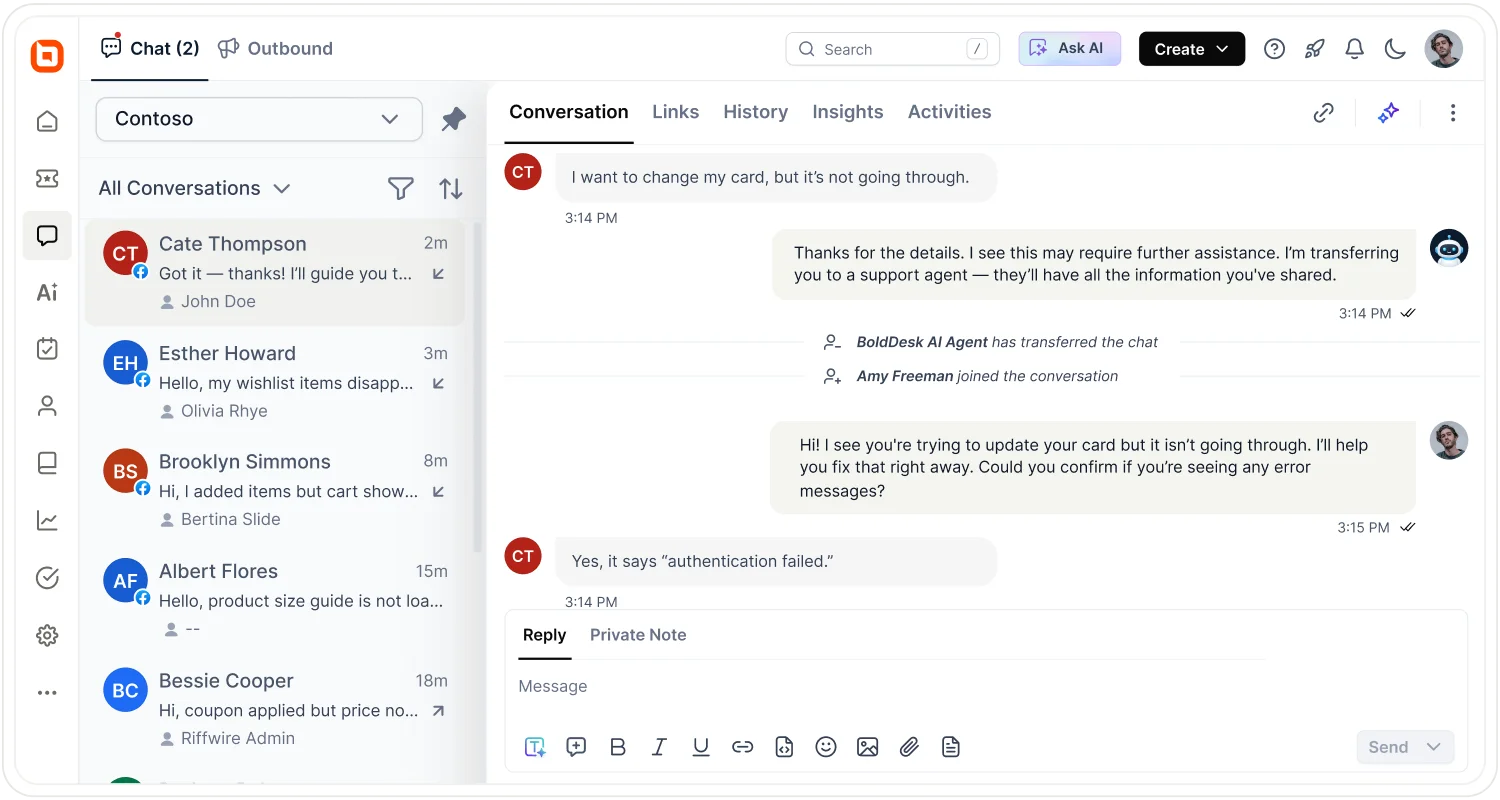 An AI agent escalating the customer to human agent to prevent AI hallucinations in customer service