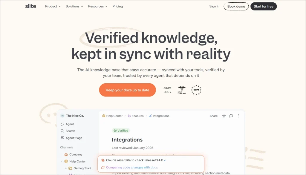 Slite AI‑powered knowledge base automating company documentation and self‑service knowledge management