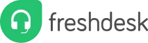 Freshdesk logo featuring a green rounded-drop icon with a white headset symbol next to the Freshdesk wordmark in gray text