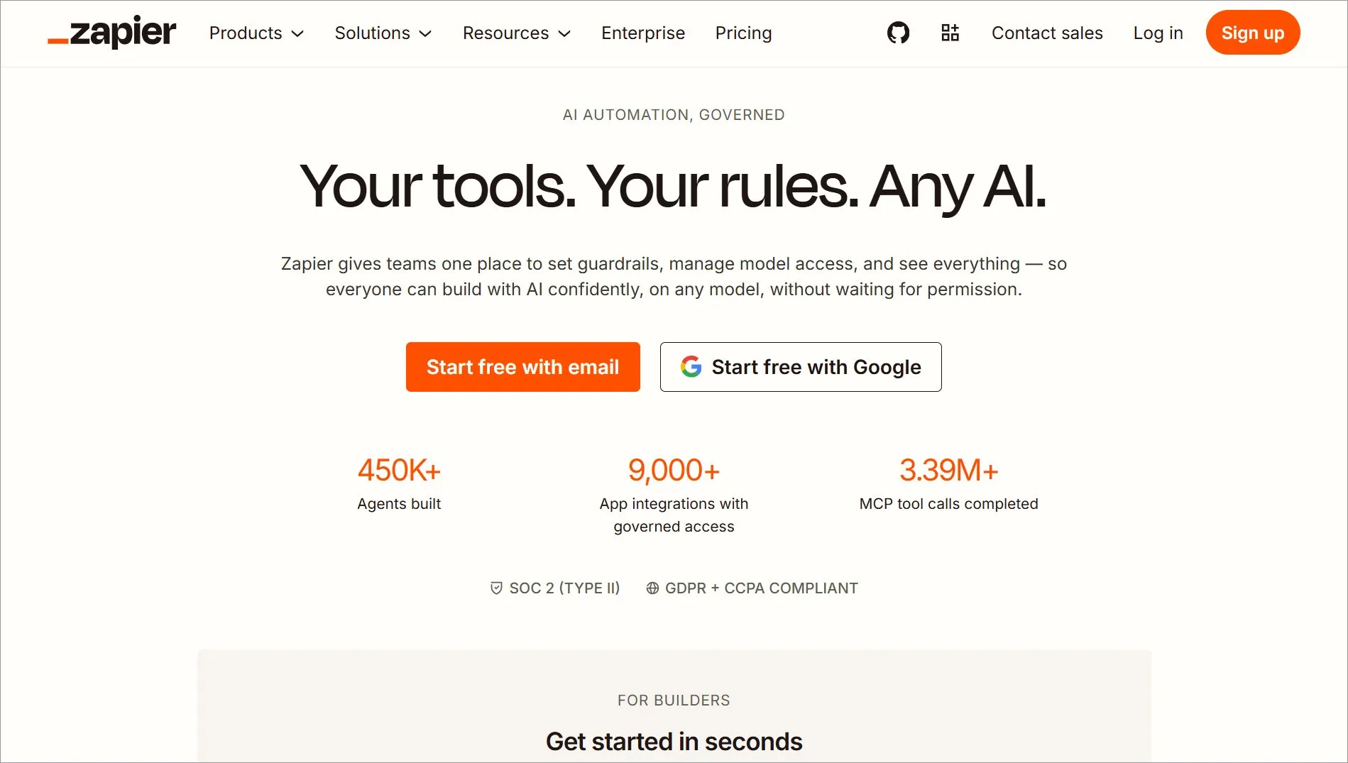 Free software for startups – Zapier platform for AI workflow automation and app integrations.