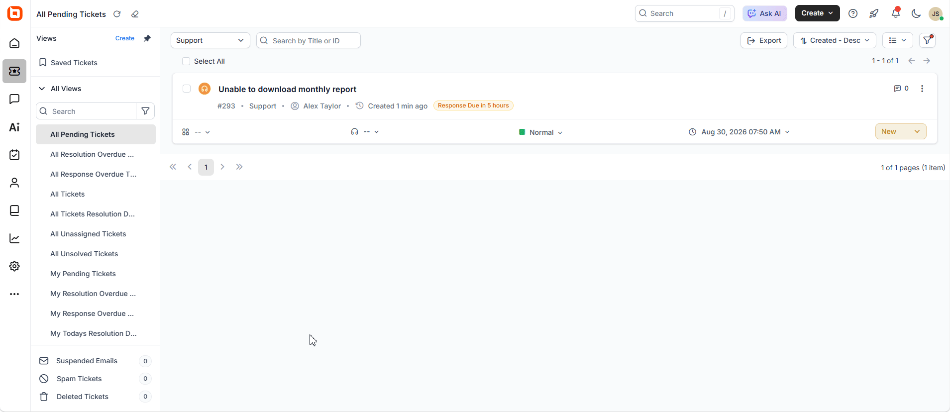Background Agent configuration displaying ticket analysis and AI-generated insights used to support automated workflows.