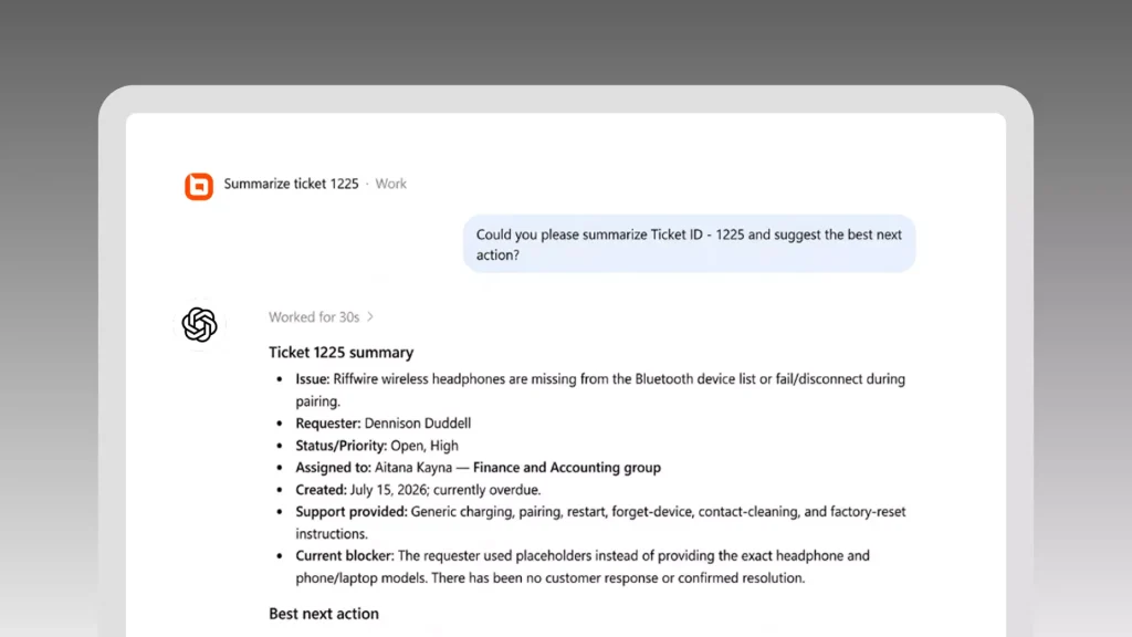 Summarize support ticket trends with ChatGPT