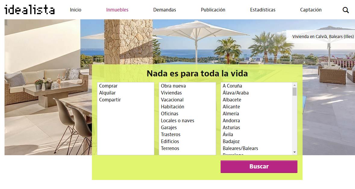 Web de Idealista para vender piso