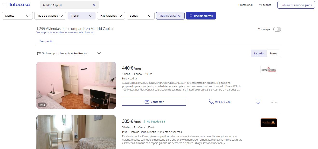 Web de Fotocasa para vender piso