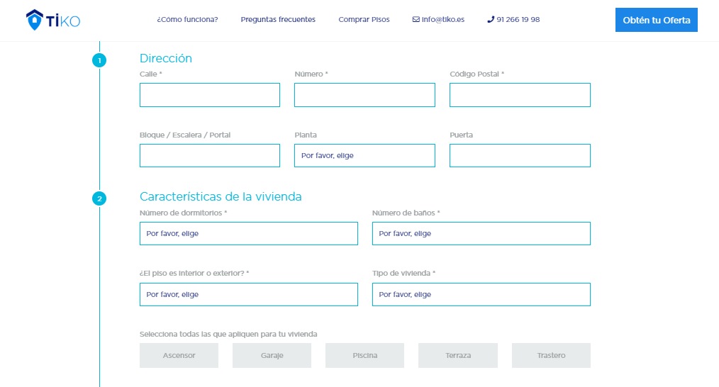 Web de Tiko para vender piso online