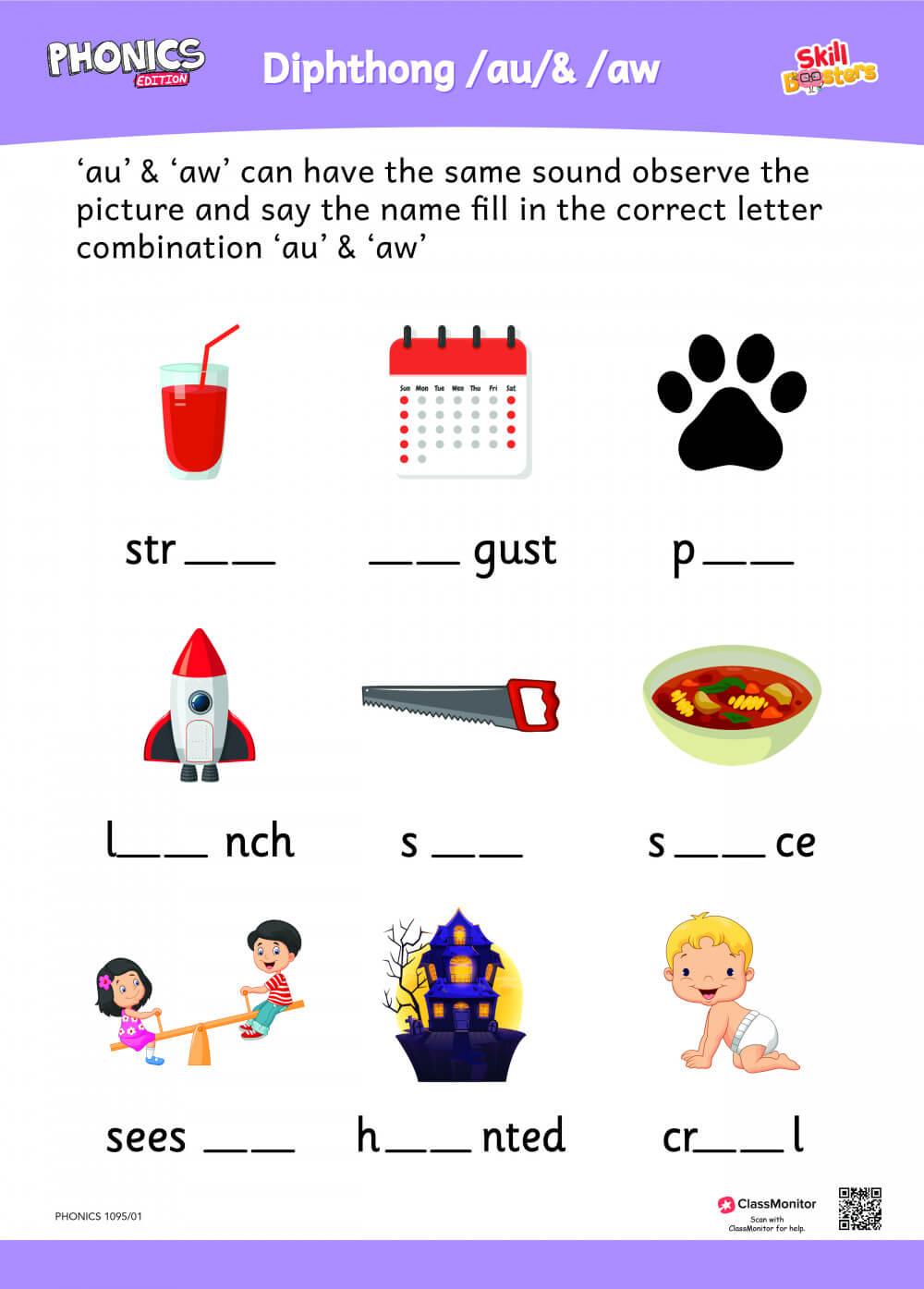 Diphthong /au/ & /aw/ - Worksheet