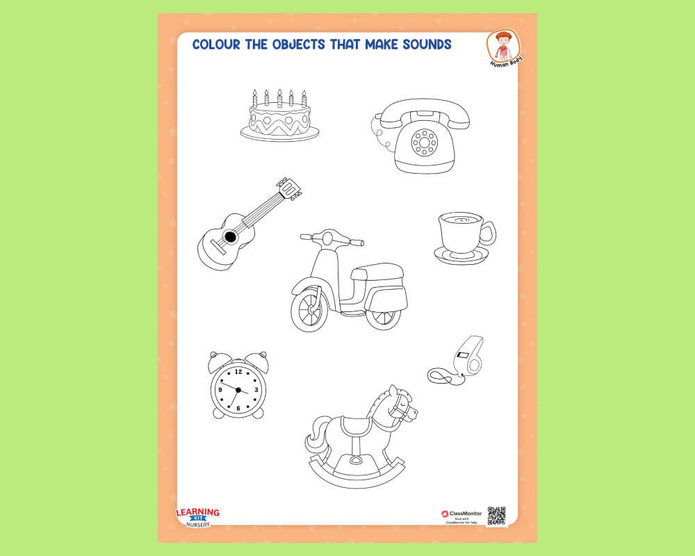 Colour The Objects That Make Sounds- Worksheet