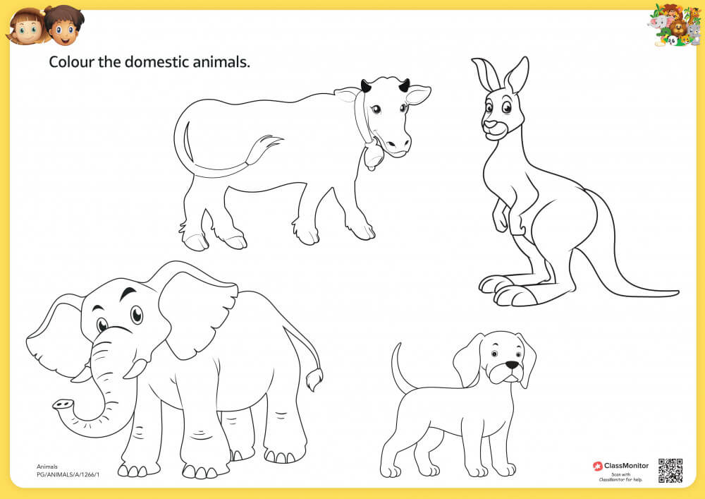 Worksheet - Colour the Domestic Animals