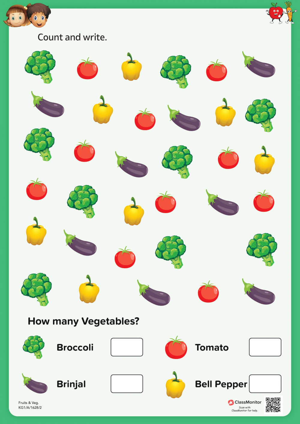 Fruits & Vegetables- Count and Write