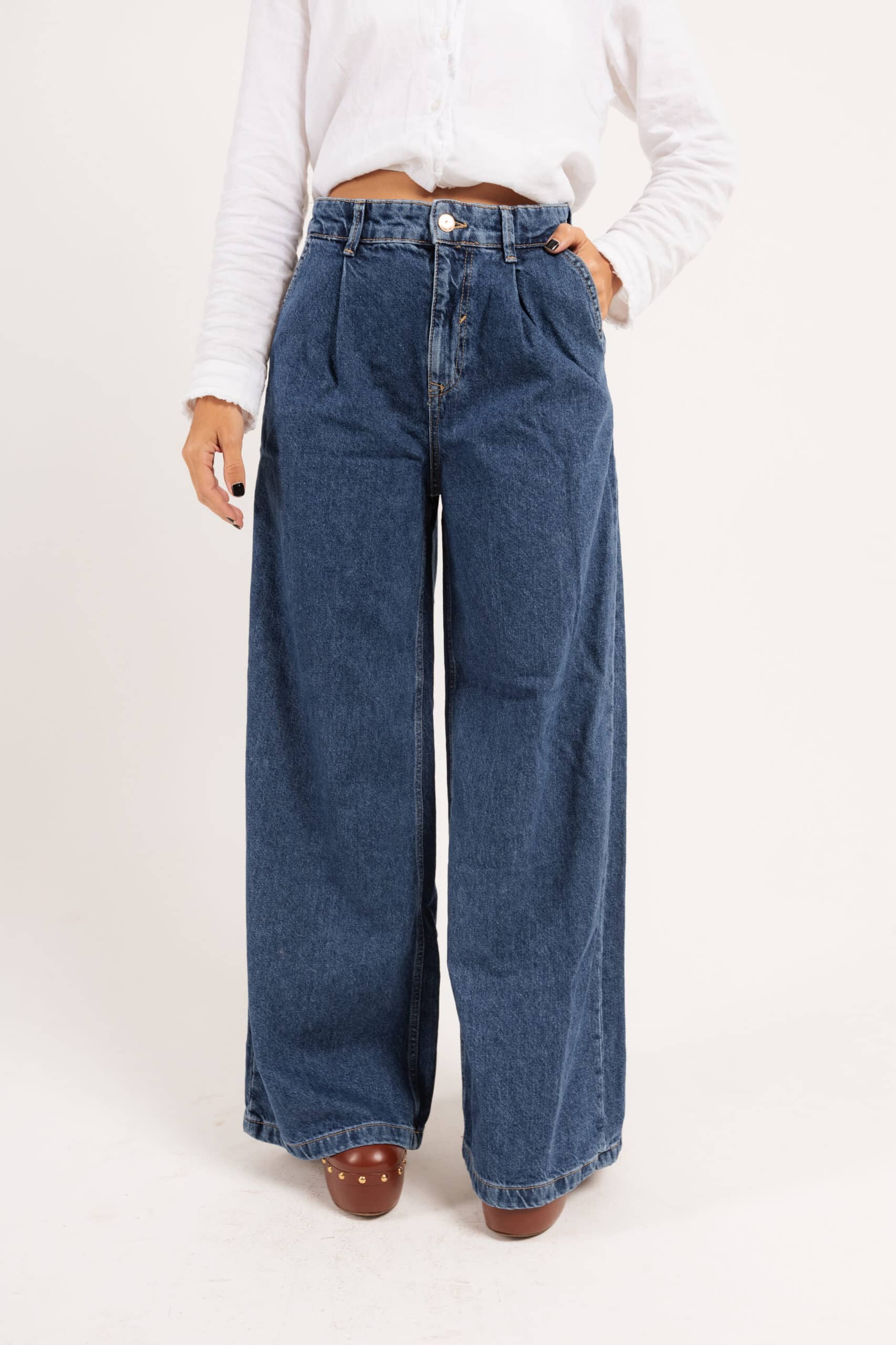 Calça Zara Wide Leg Jeans Preta 34 - Rehabita Brechó