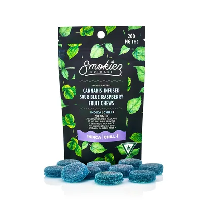 Sour Blue Raspberry Fruit Chews Gummies 200mg