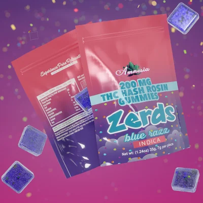 Zerds Blue Razz Hash Rosin Gummies 5pk 200mg