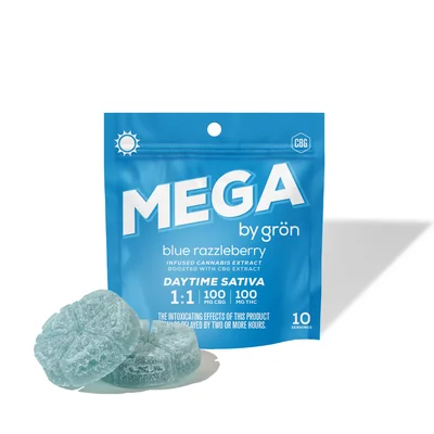 Mega Blue Razzleberry 1:1 THC:CBG Gummies 100mg