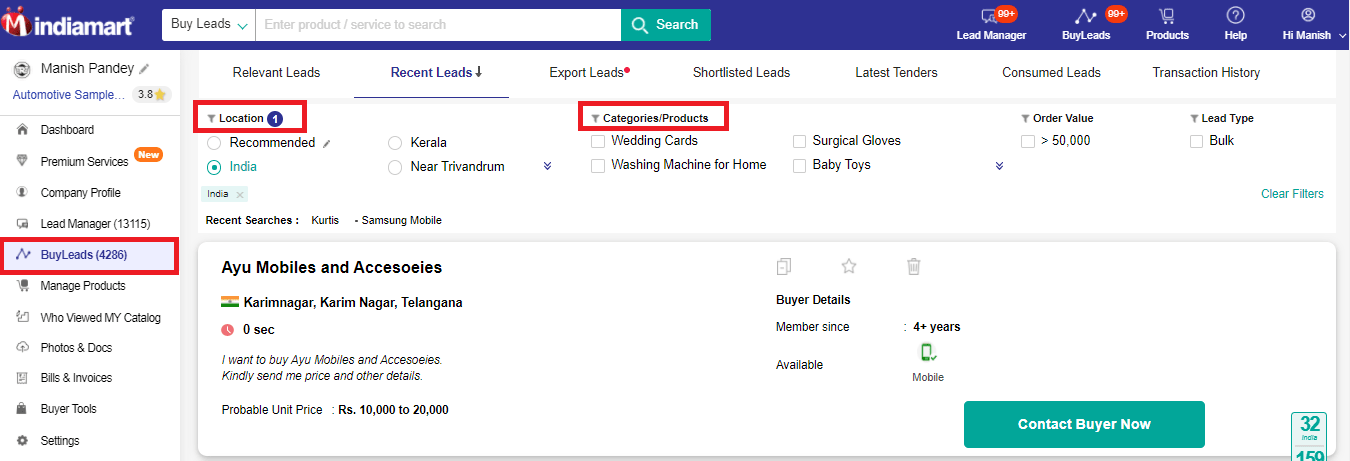 IndiaMART Leads Filter