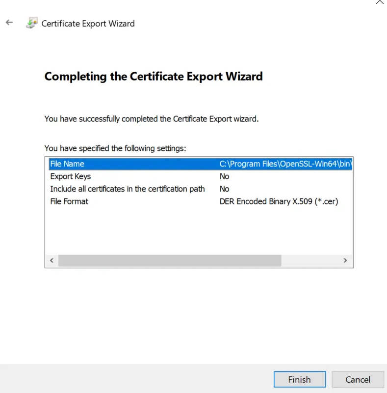 Issued Certificate Export Wizard (Completing)